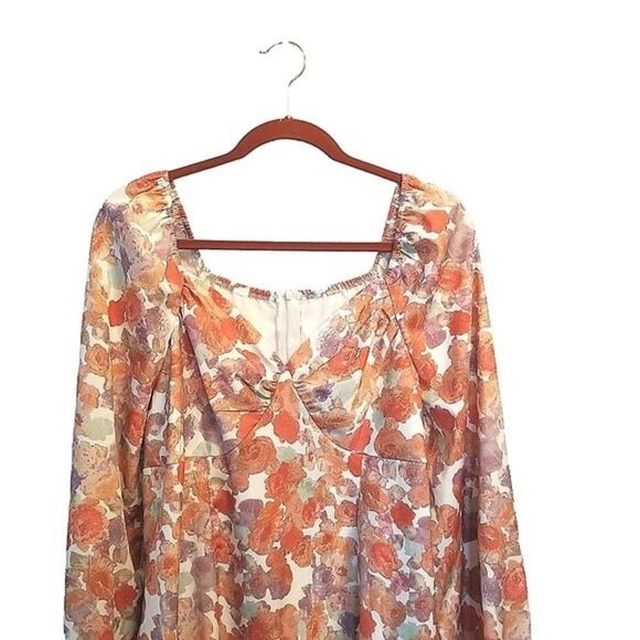 Shein Curve Floral Ruffle Sleeve Dress 1XL NWOT  2 0144 - Picture 2 of 5